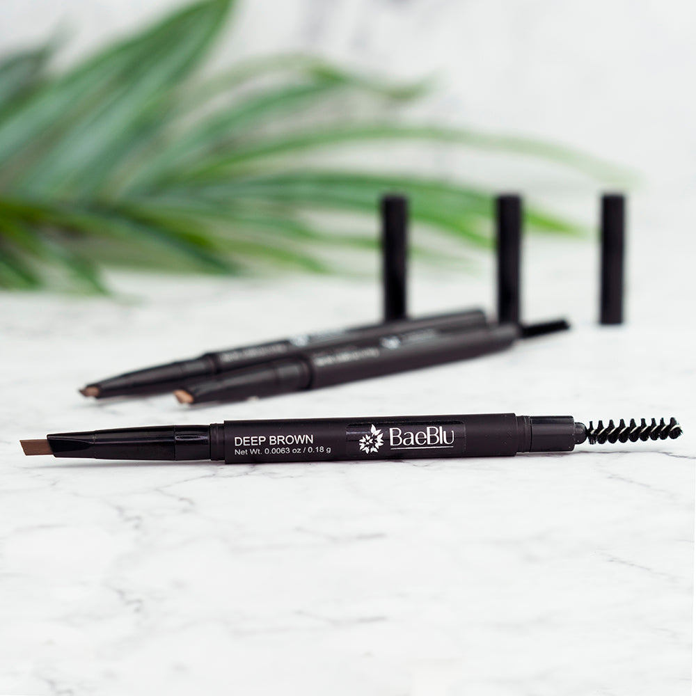 Set of three retractable eyebrow pencils with brow brush