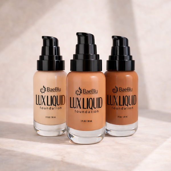 BaeBlu Lux Liquid Foundation – Organic Natural Buildable Coverage Glass Bottle