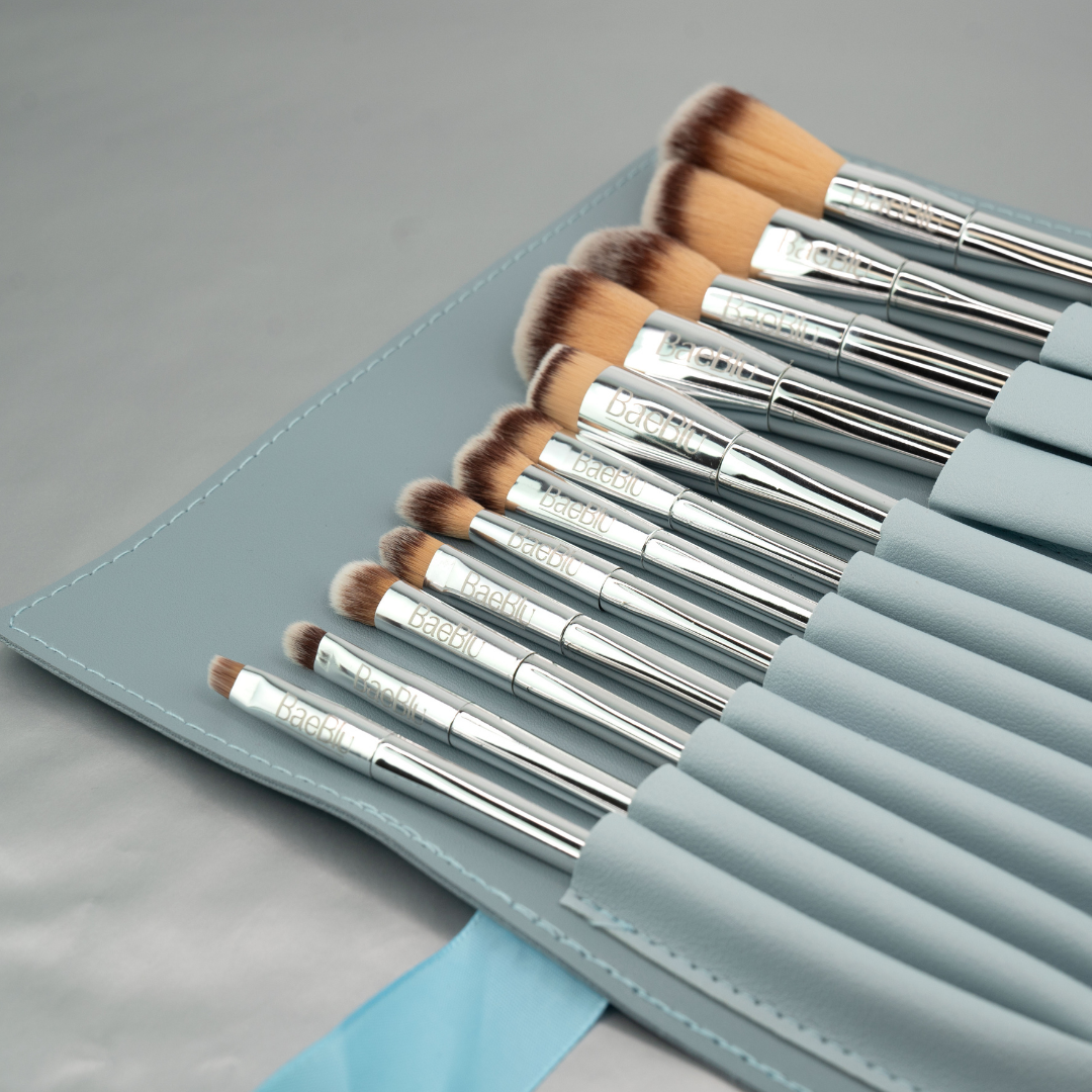 12 light blue makeup brushes Set of 12 Travel Make Up Brush Kit